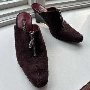 Brighton Dark Brown Suede Mules with Zipper